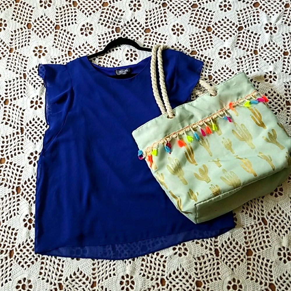 Cobalt Blue Flutter Sleeve Top